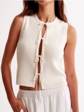 Abercrombie & Fitch Cream Tie-Front Ribbed Tank